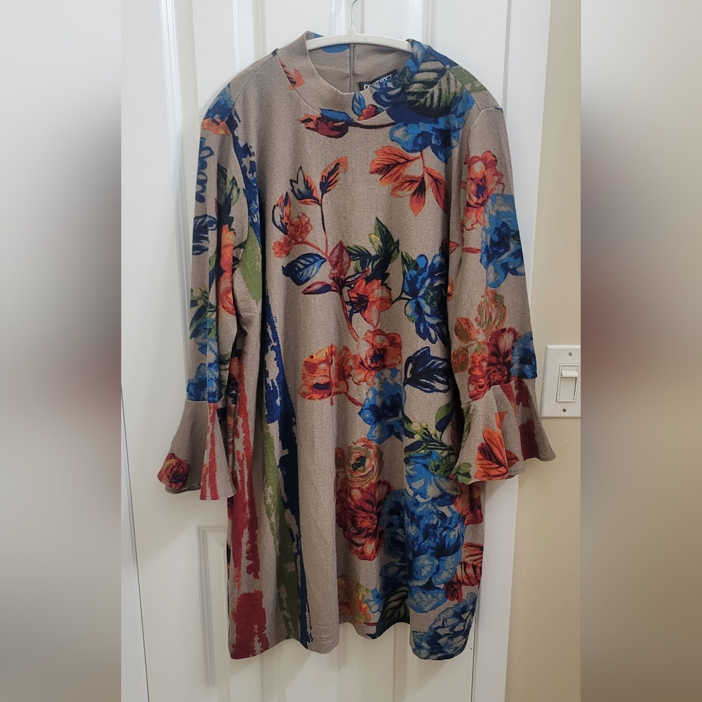Context Floral Long Sleeve Sweater Dress Size 2X
